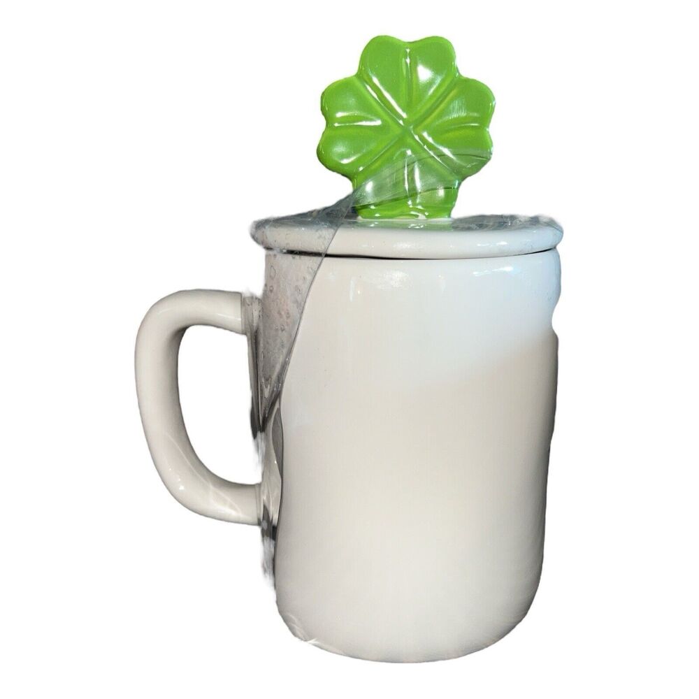 RAE DUNN "KISS ME” Mug With Four Leaf Clover Topper. By Magenta - Picture 2 of 4